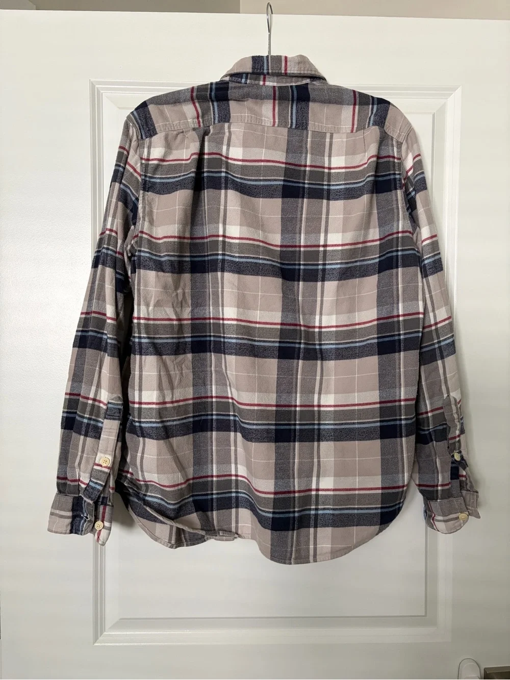 J. Crew Men's Grey, Navy & Red Plaid Button-Down Shirt